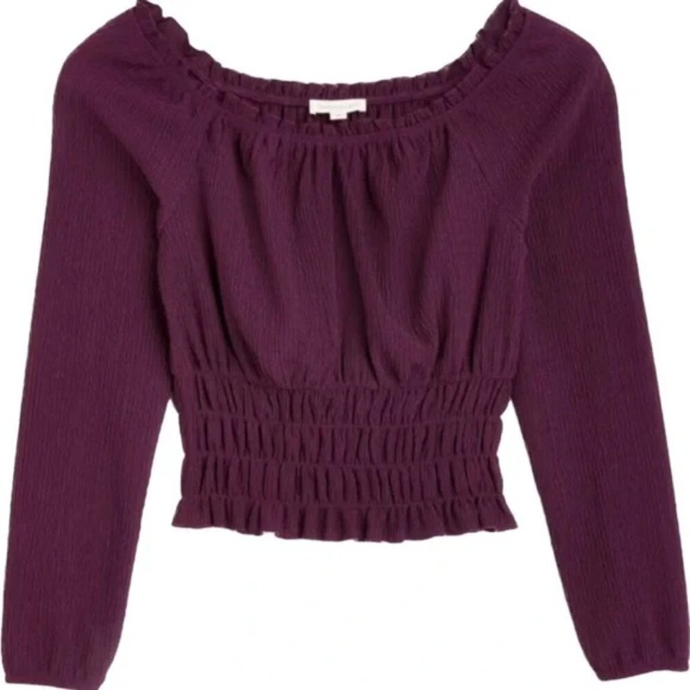 The General Good Piper Long Sleeve Gauzy Off Shoulder or On ‎ Shoulder Wine L
